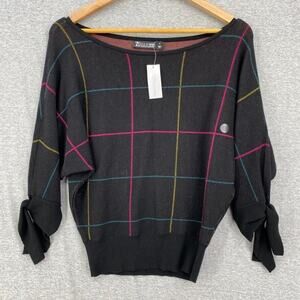 New York & Co Sweater Womens Small Black 7th Ave 3/4 Knotted Sleeve NEW